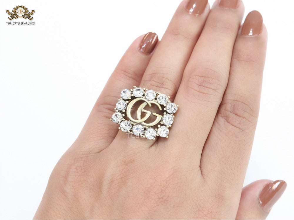 Double G gold plated CZ border ring
