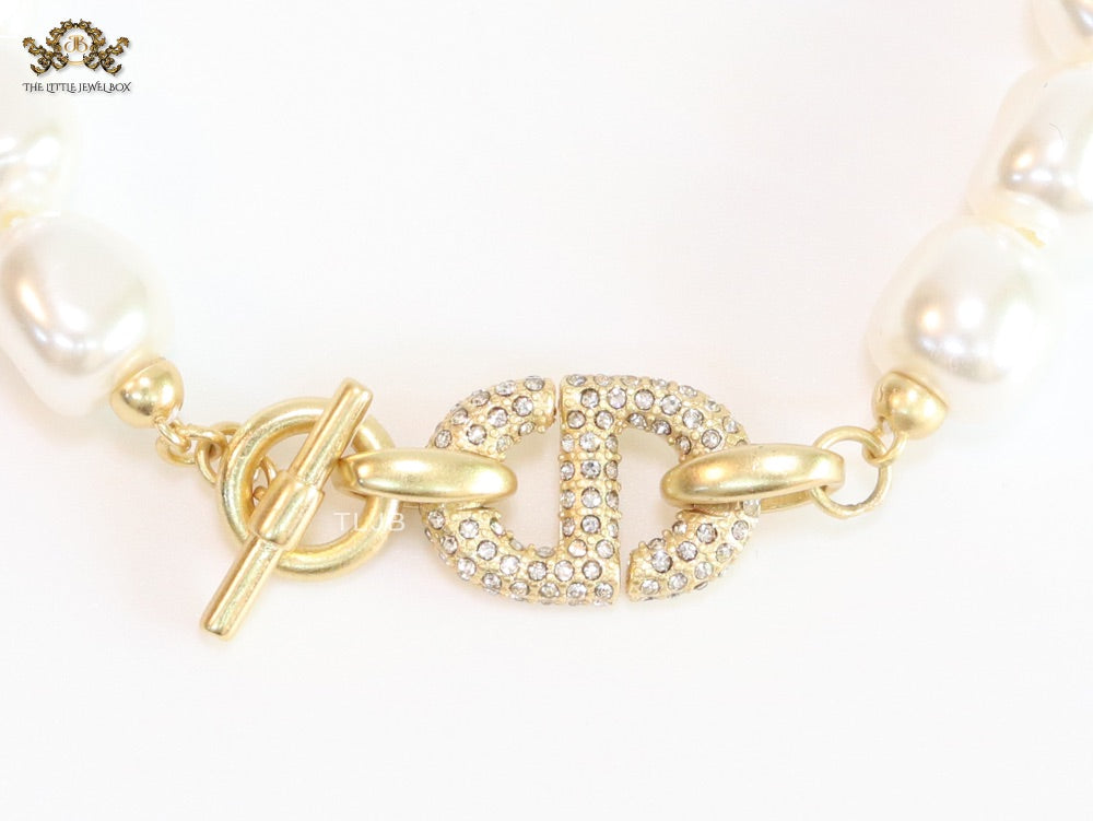 Alphabet C&D openable gold CZ pearl link bracelet