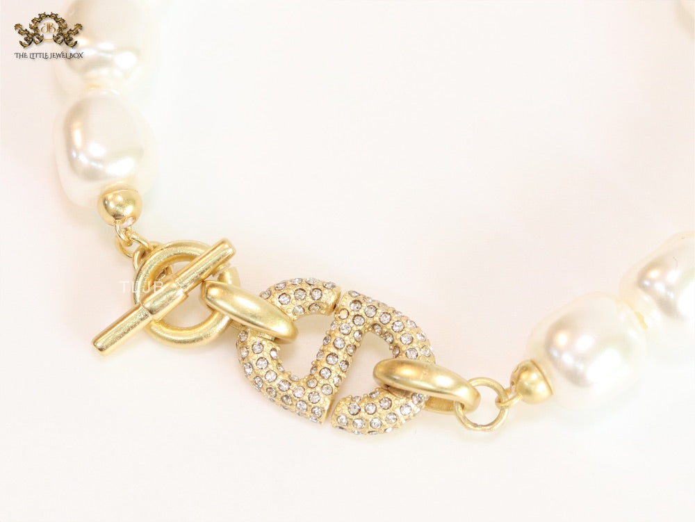 Alphabet C&D openable gold CZ pearl link bracelet