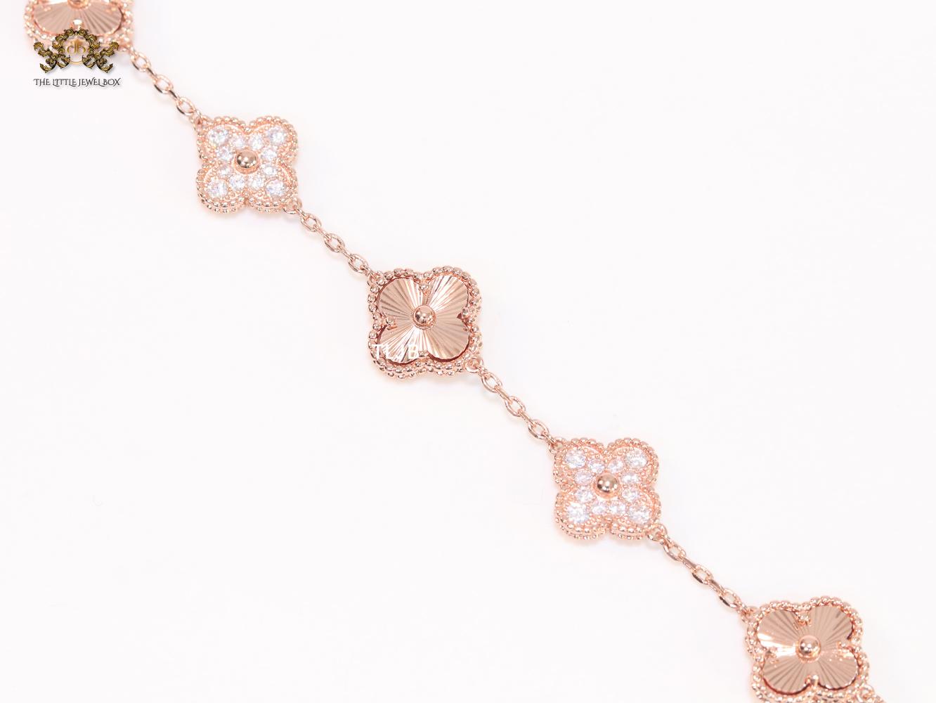 Cz and rose gold clover bracelet