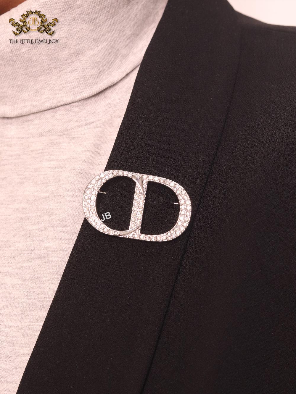 Alphabet CD platinum brooch with CZ