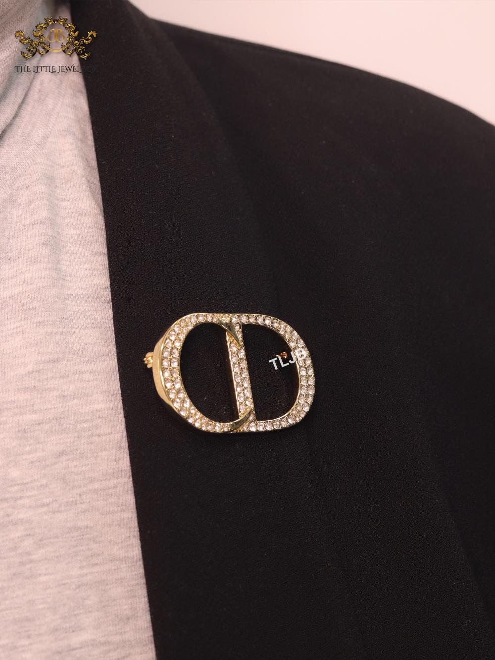 Alphabet CD gold brooch with CZ