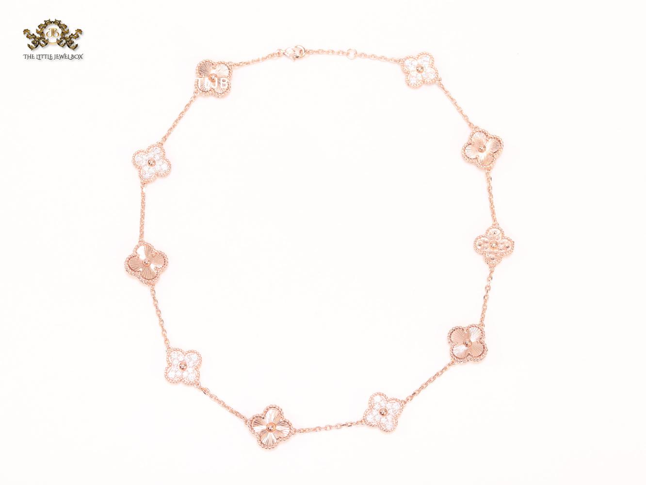 Rose gold clover and cz sleek chain