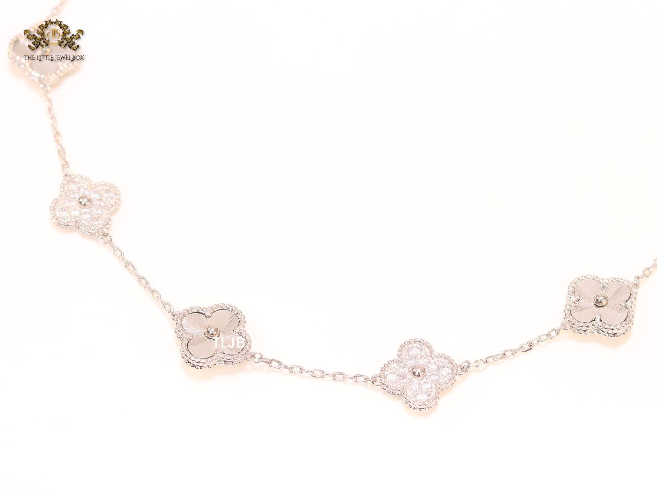 Silver plated clover and cz sleek chain