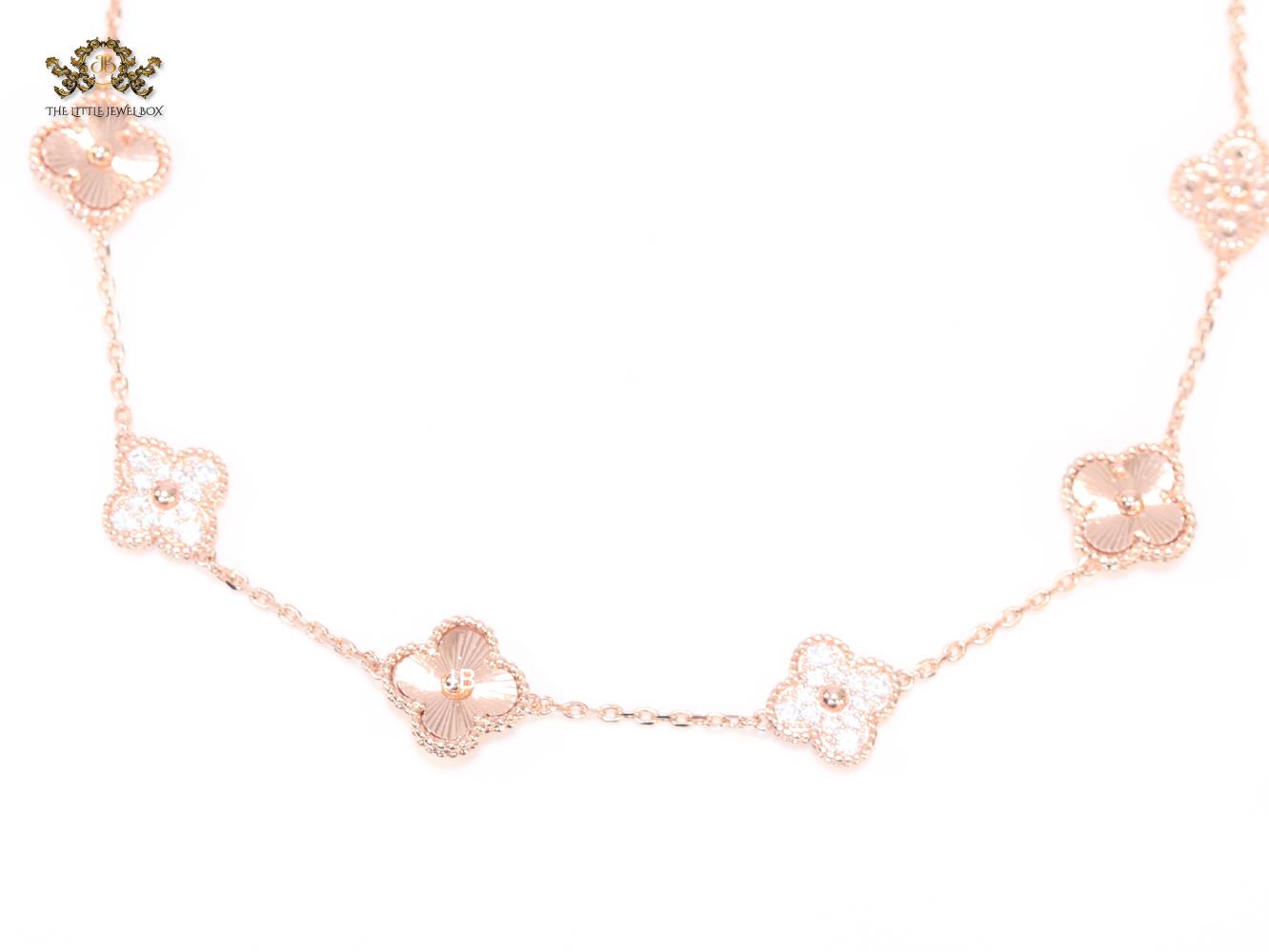 Rose gold clover and cz sleek chain