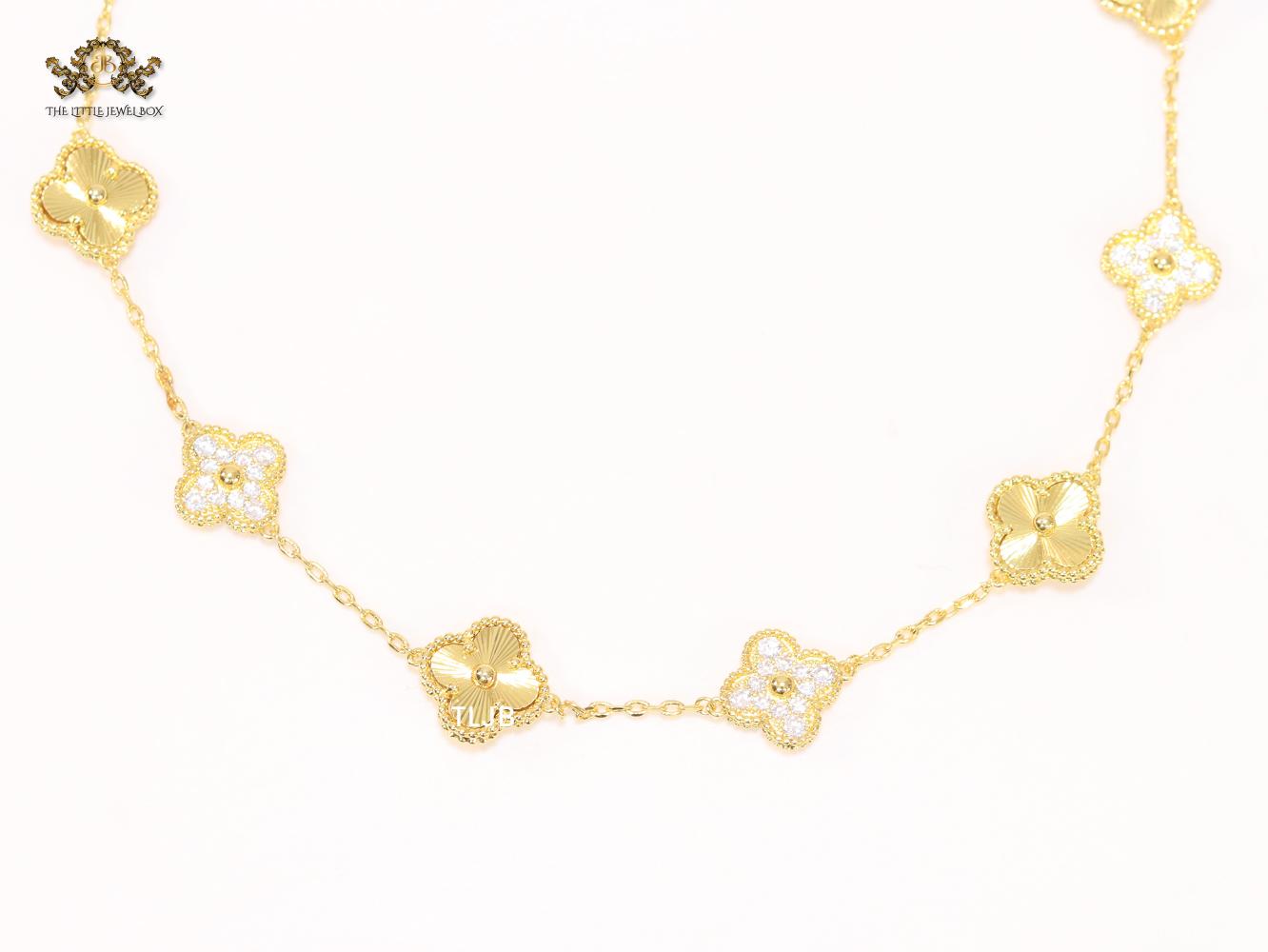 Gold clover and cz sleek chain
