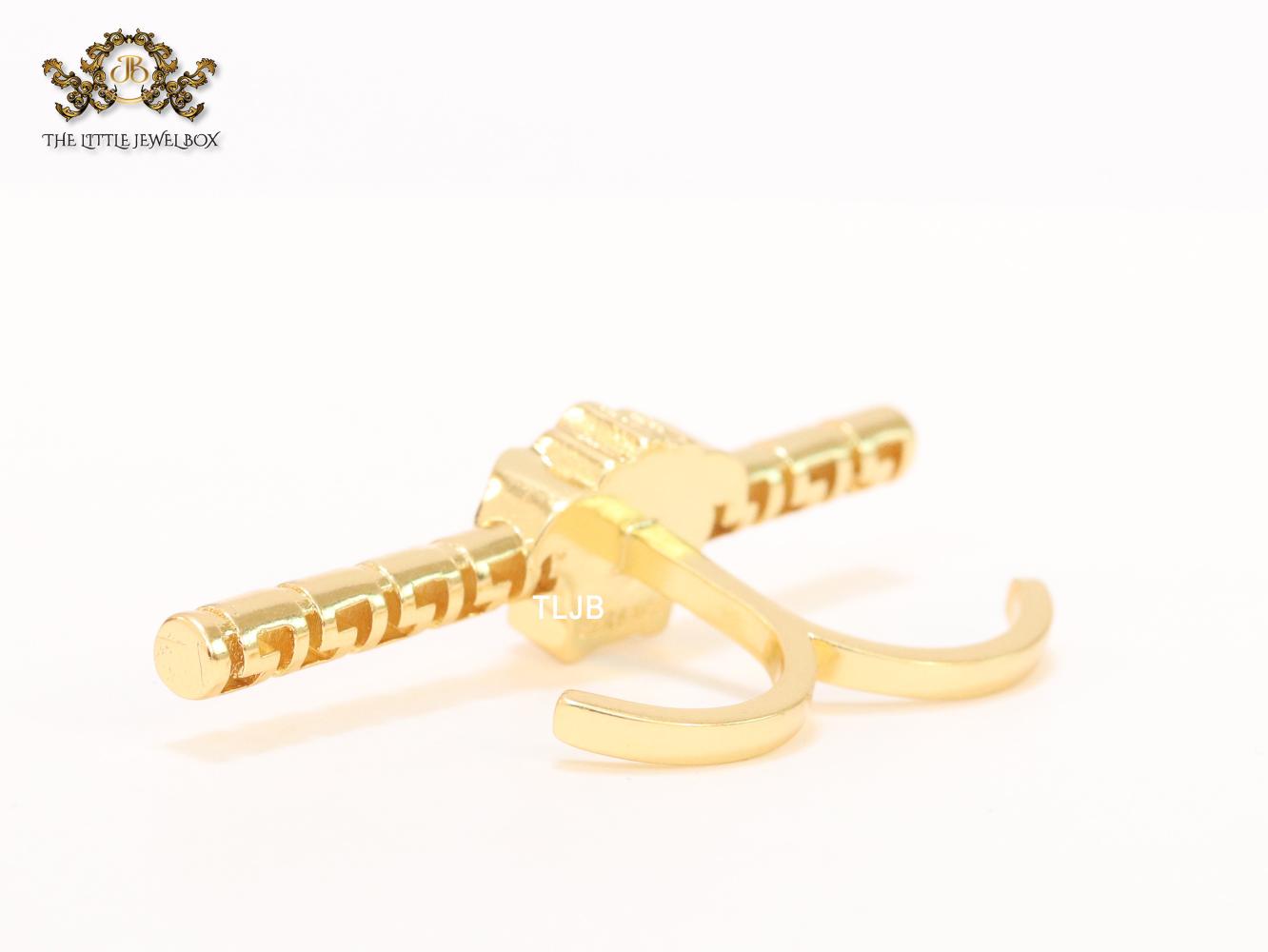 Gold plated embossed medusa statement ring