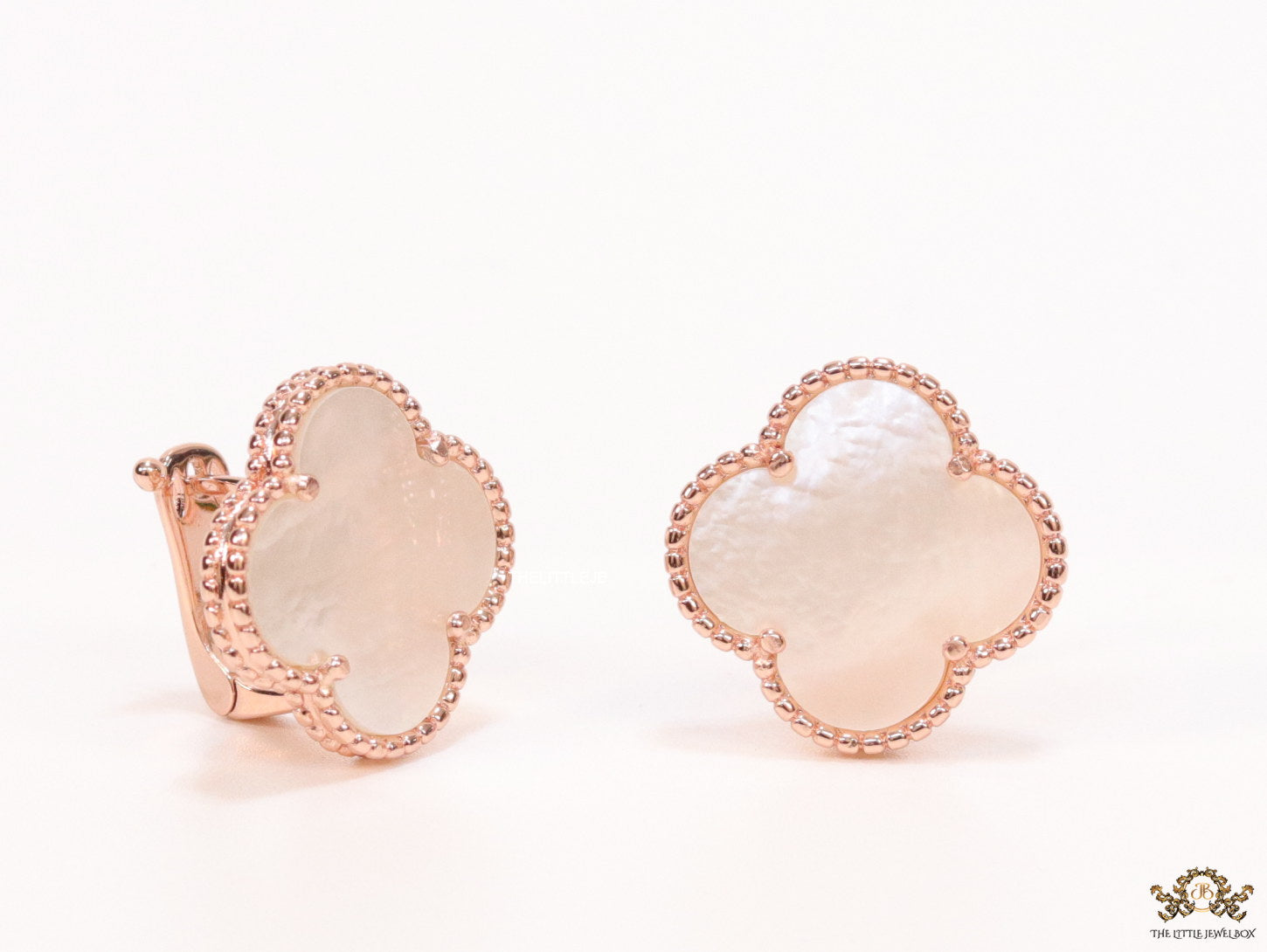 MOP clover stud earrings in rose gold plating