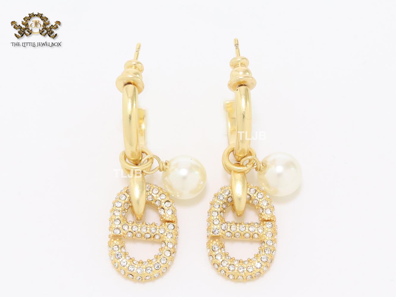 Alphabet CD earrings with cz and pearl charm