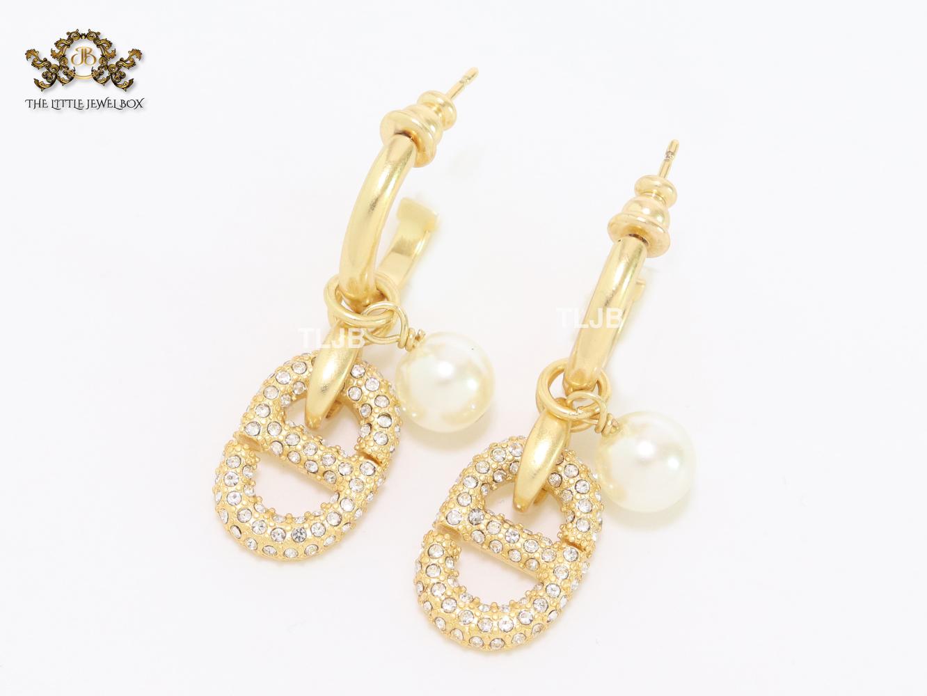 Alphabet CD earrings with cz and pearl charm