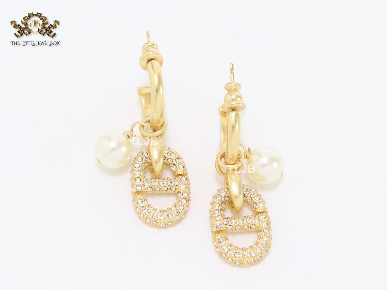 Alphabet CD earrings with cz and pearl charm