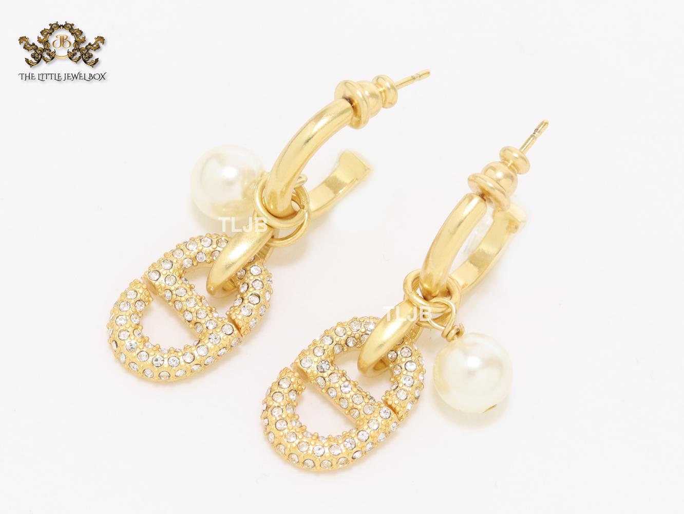 Alphabet CD earrings with cz and pearl charm