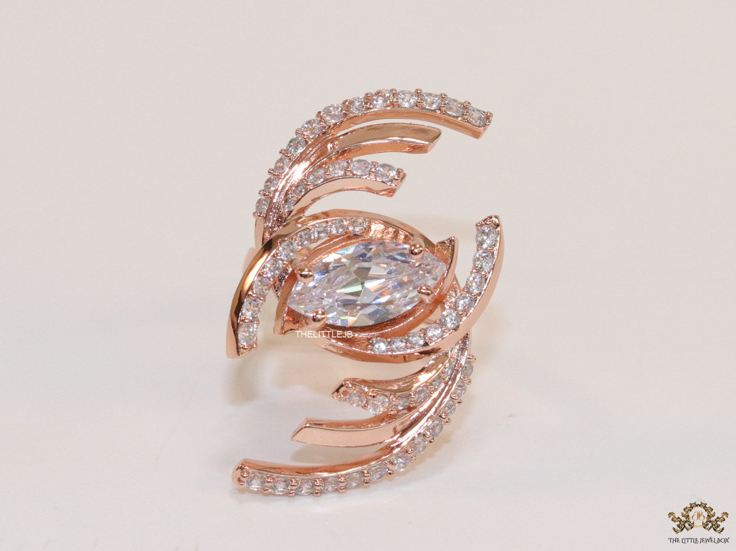 Adjustable designer rose gold cz ring