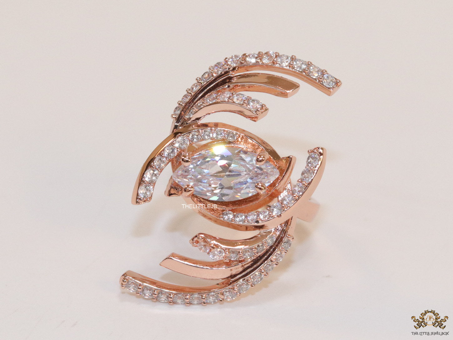 Adjustable designer rose gold cz ring