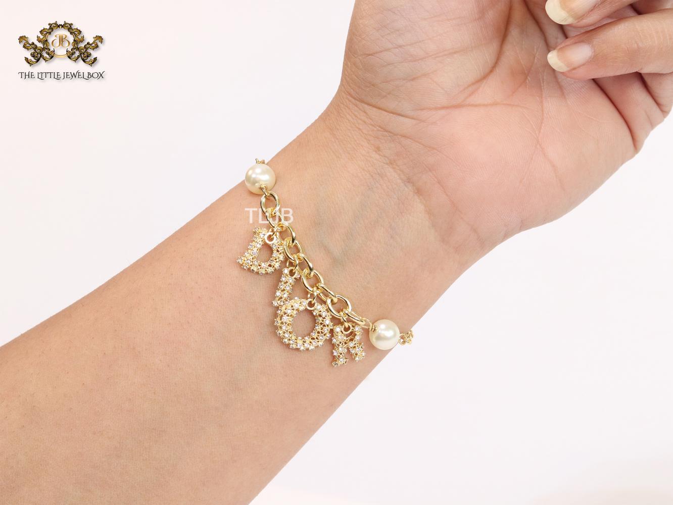 Alphabet D gold and cz bracelet