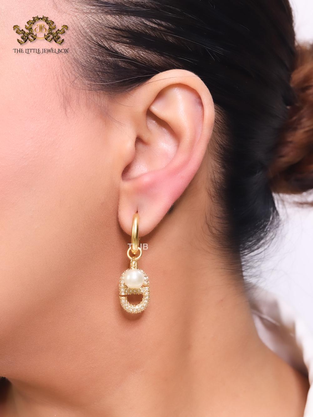 Alphabet CD earrings with cz and pearl charm