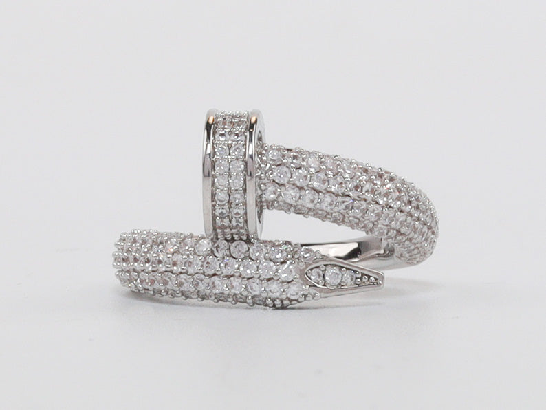 Silver plated Screw cz ring