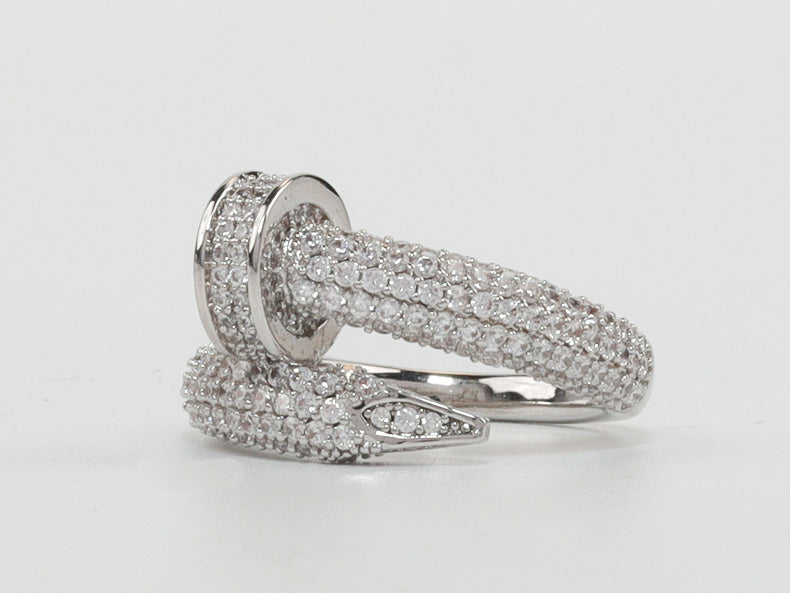 Silver plated Screw cz ring