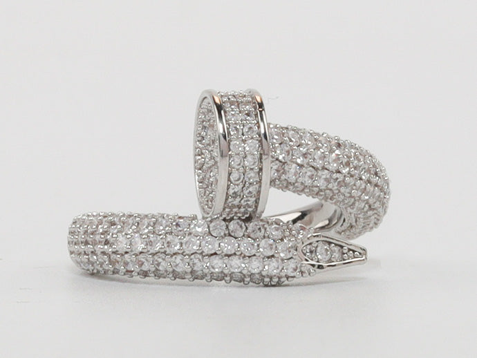 Silver plated Screw cz ring