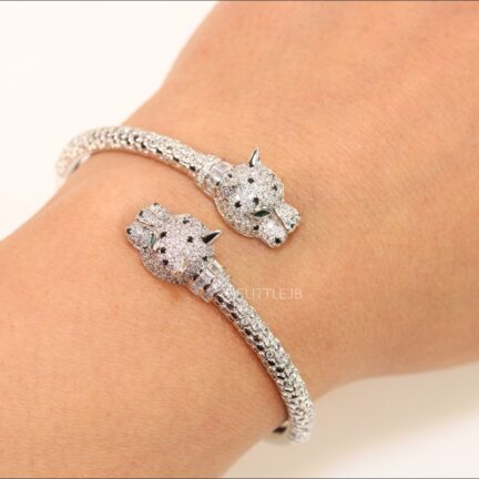 Platinum plated cz panther open bracelet