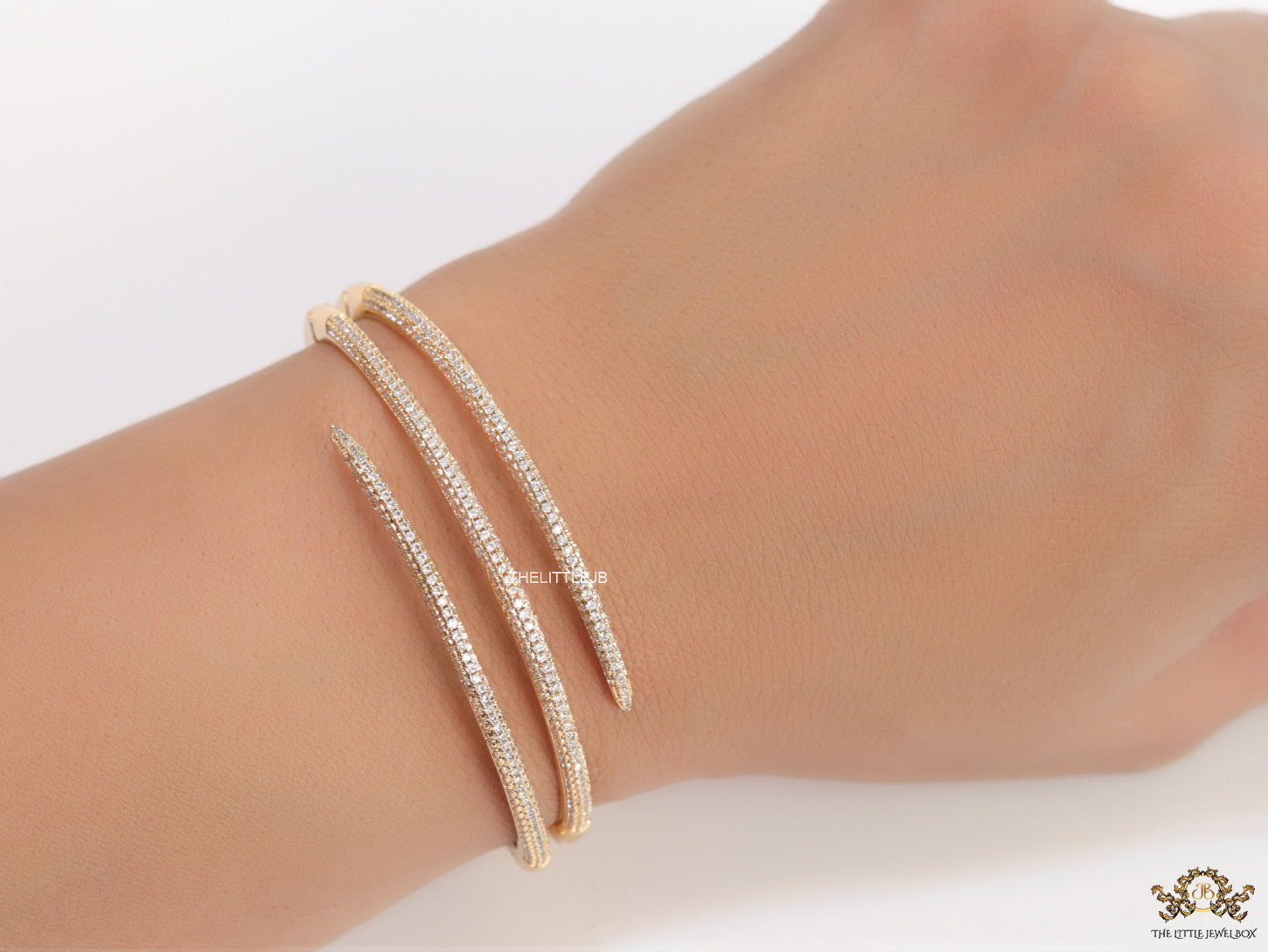 Triple line cz nail bracelet in gold plating