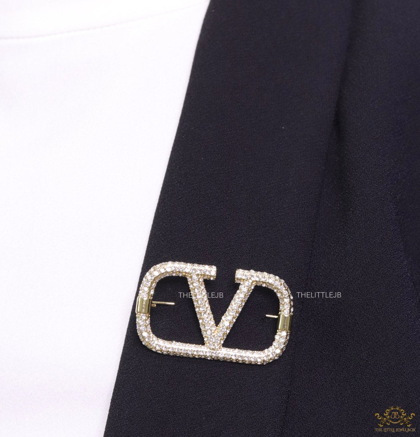 Alphabet V CZ Gold Brooch