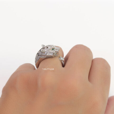 Silver plated designer cz panther open ring