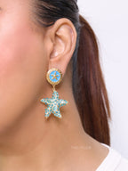 Aqua gold star dangles