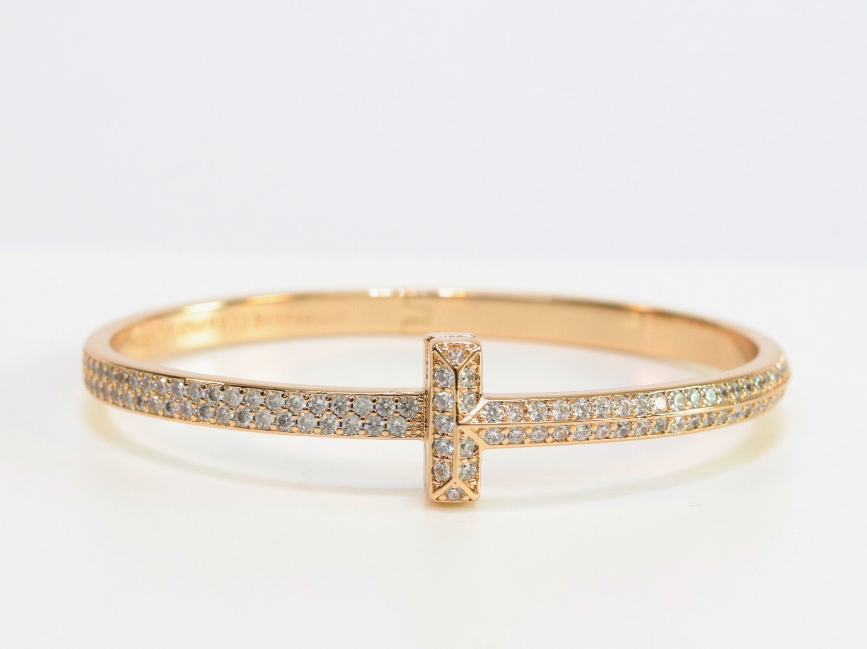 Alphabet T bracelet with full CZ in gold finish