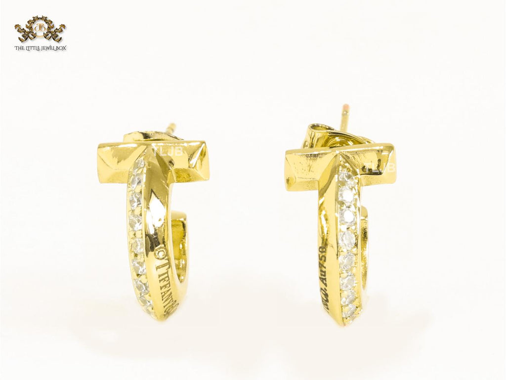 Alphabet T  gold hoops with cz