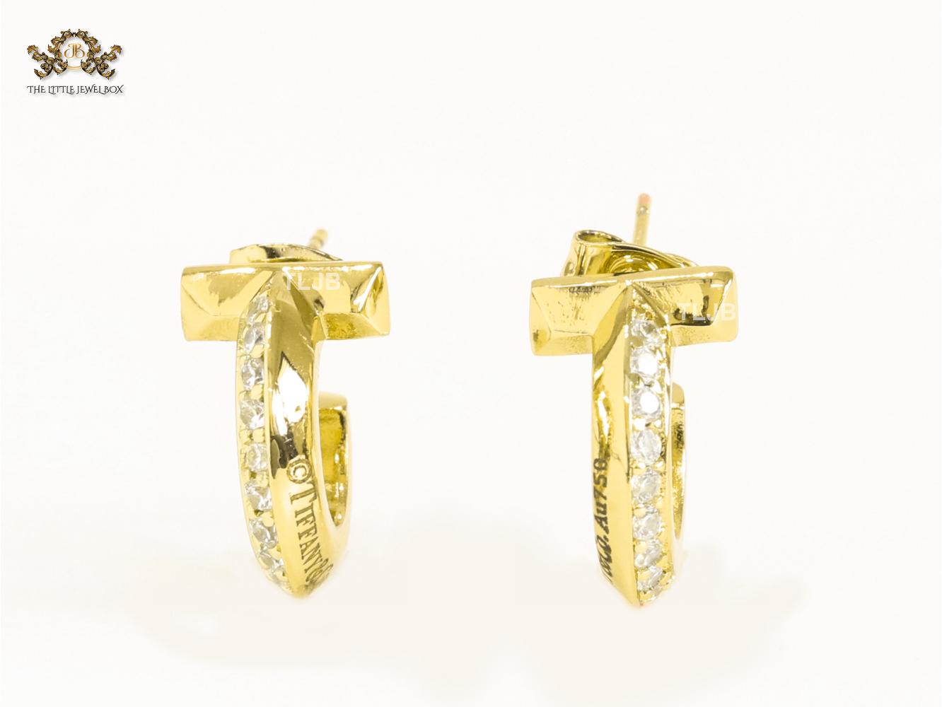 Alphabet T  gold hoops with cz