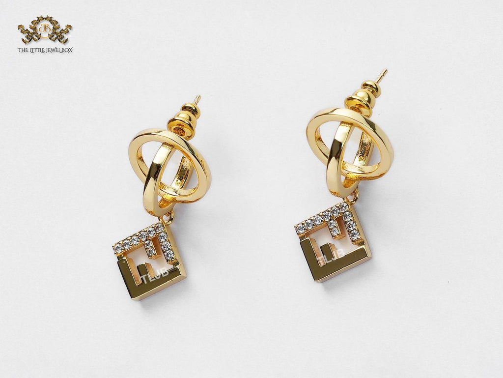 Double F small dangles with cz and gold