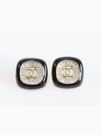 Double C Black enamel CZ square studs