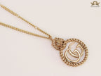 Gold plated lion face and double G initial necklace