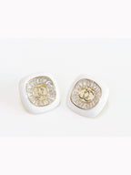 Double C White enamel CZ square studs