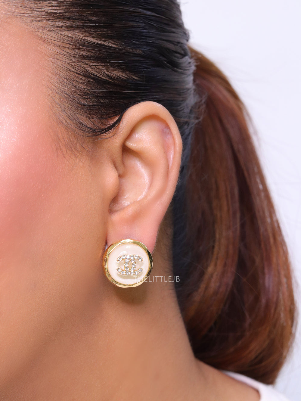 Double C Gold and White halo studs