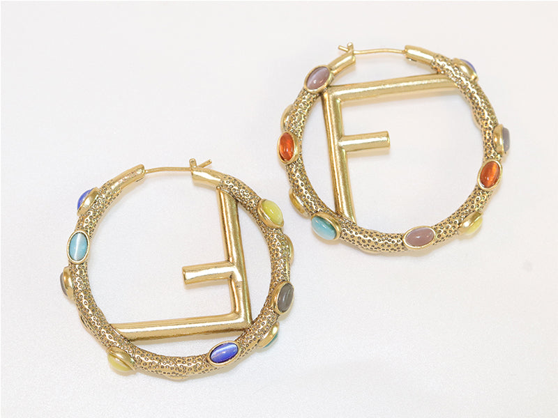 Alphabet F Multi stone hoops