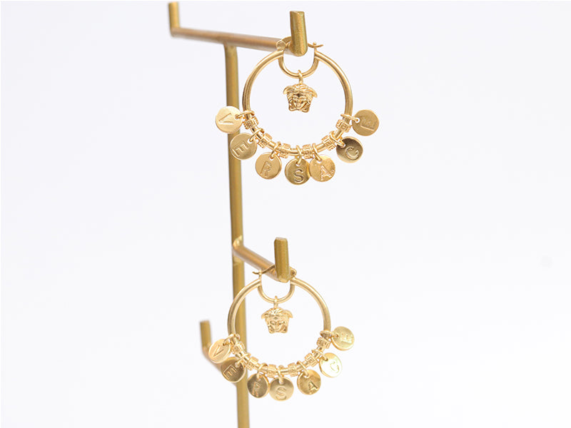 Alphabet embossed charm hoops