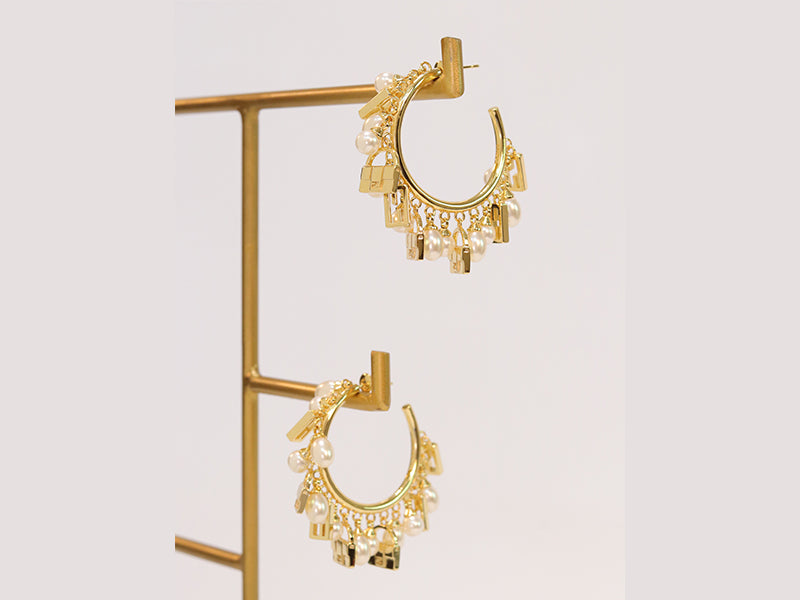 Pearl and charms hoops