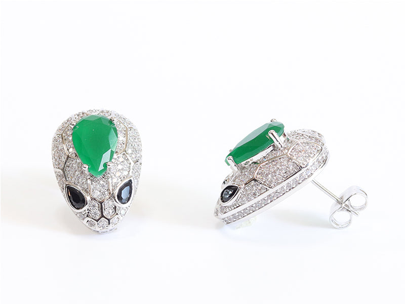 Emerald snake head studs