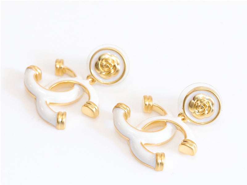 Double C white enamel dangles