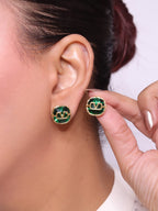 Alphabet V Green and gold studs