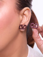 Alphabet V purple cz studs