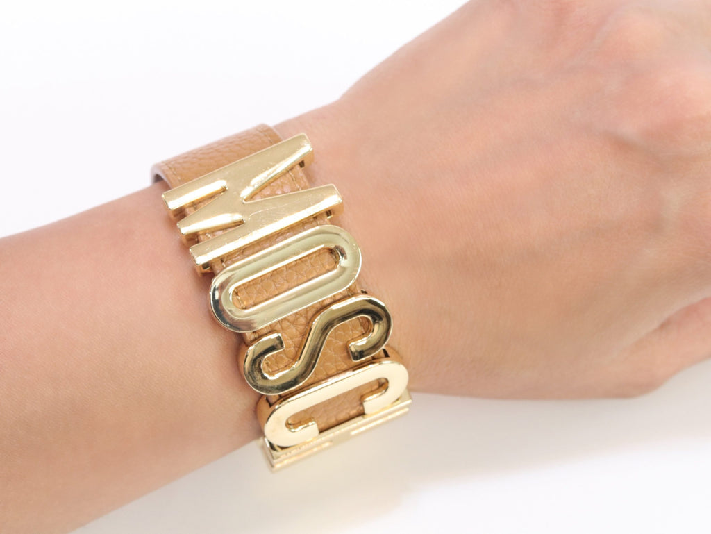 Alphabet M tan colour bracelet in gold finish
