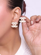 Double C White MOP CZ border earrings