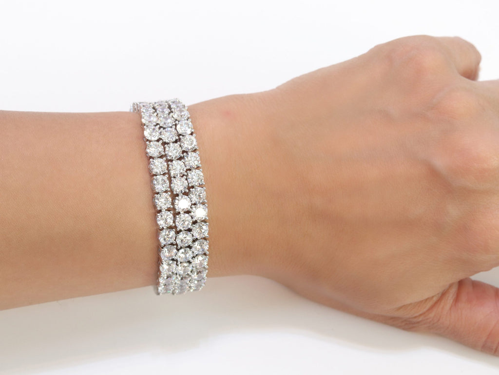 Triple Stacked CZ bracelet in platinum finish