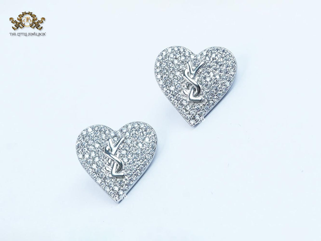 Alphabet Y cz and heart studs platinum