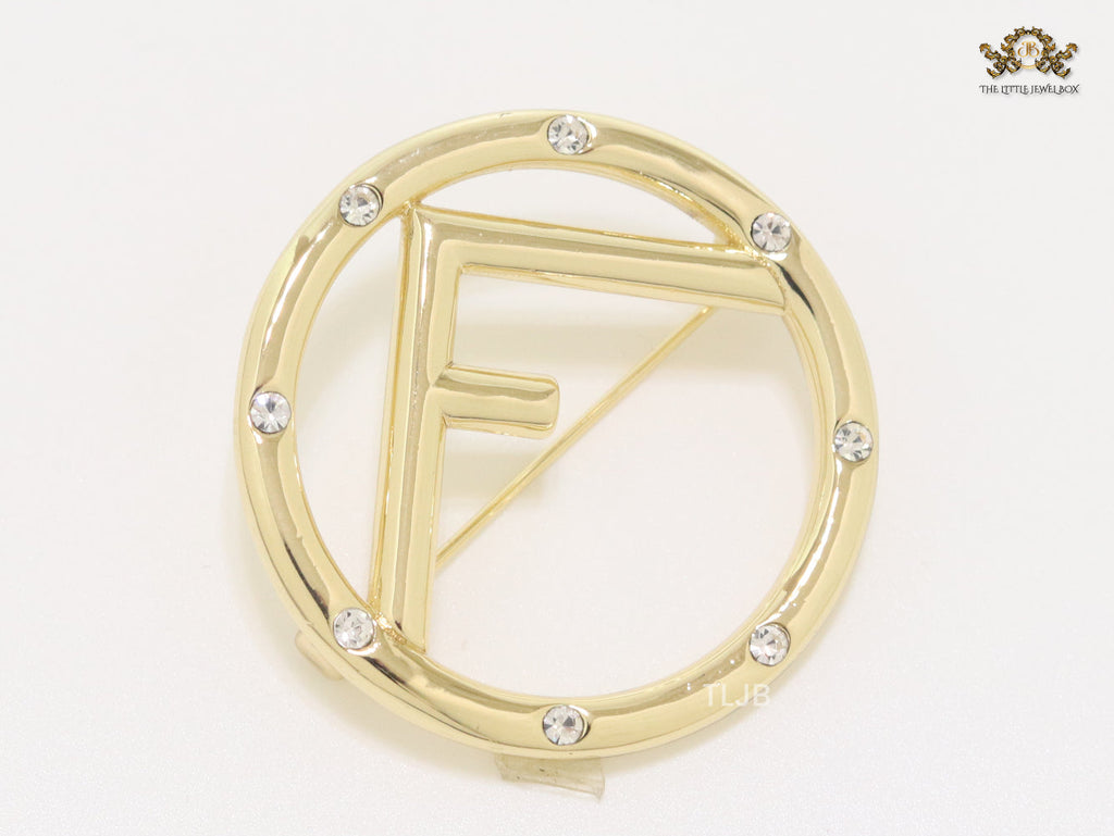Alphabet F Diamond Studded Brooch