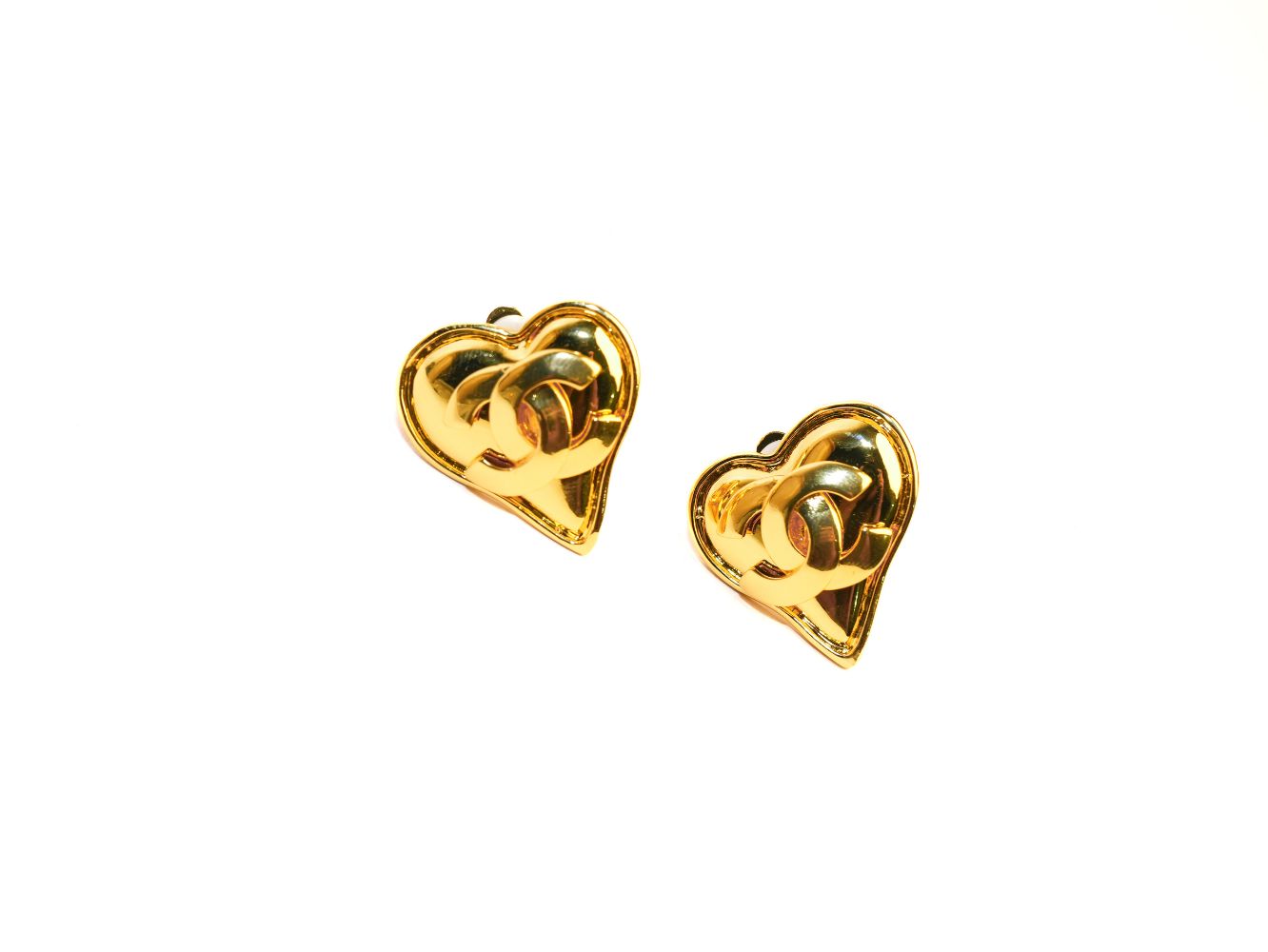 cross twin C stereo heart Clipon Stud earrings