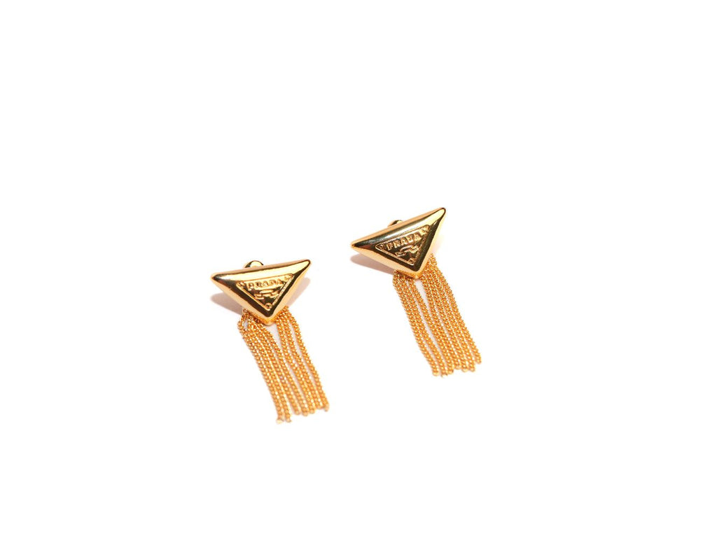 Alphabet P triangle motif Chain Tassles gold earrings